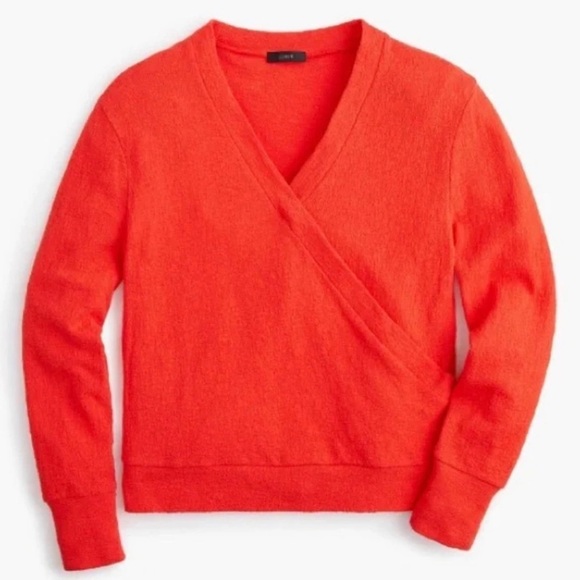 J. CREW Faux Wrap Top in Textured Crepe Vibrant Orange VNeckline Shirt Blouse - Picture 12 of 12